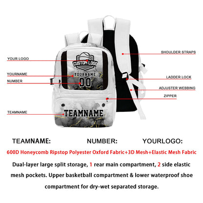 Custom White Basketball Soccer Backpack Personalized Player Names - Numbers & Team Logo #150-BP-0914-0032