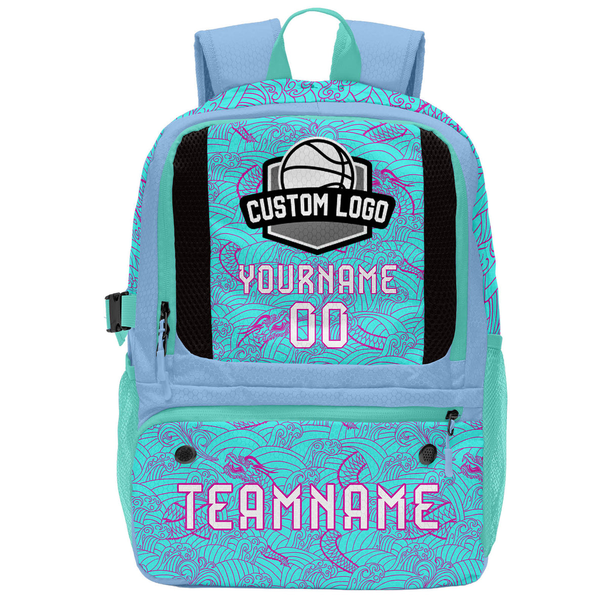Custom Cyan Purple Blue Basketball Soccer Backpack Personalized Player Names Numbers Team Logo #BB-0919-0013