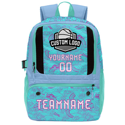 Custom Cyan Purple Blue Basketball Soccer Backpack Personalized Player Names Numbers Team Logo #BB-0919-0013