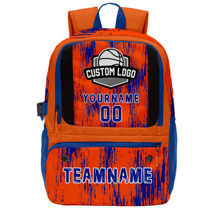 Custom Bright Orange and Royal Blue Basketball Soccer Backpack Personalized Player Names Numbers Team Logo #BB-0919-0008