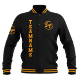 Custom Black Yellow Waterproof Varsity Jackets Personalized Stitched Name Number Logo to Letterman Jackets