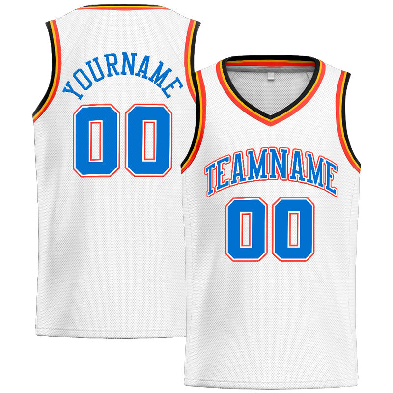 Custom Stitched Basketball Jersey for Men, Women And Kids White-Blue-Orange-Navy
