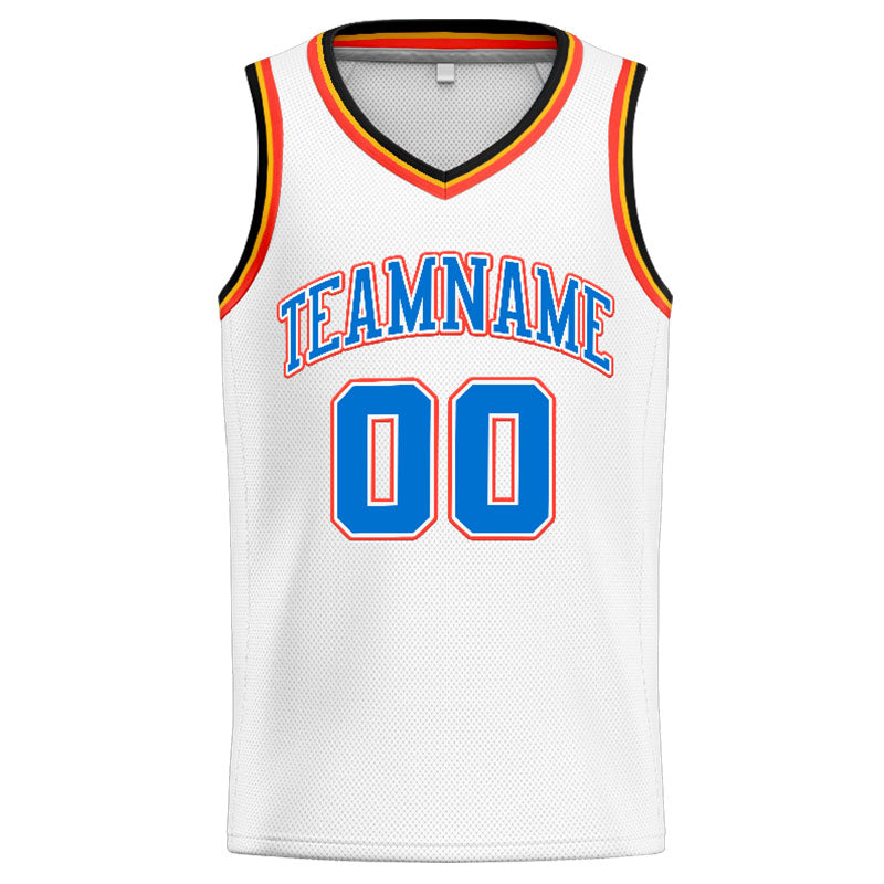 Custom Stitched Basketball Jersey for Men, Women And Kids White-Blue-Orange-Navy