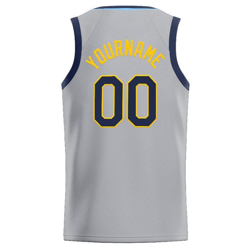 Custom Stitched Basketball Jersey for Men, Women And Kids Gray-Navy-Yellow