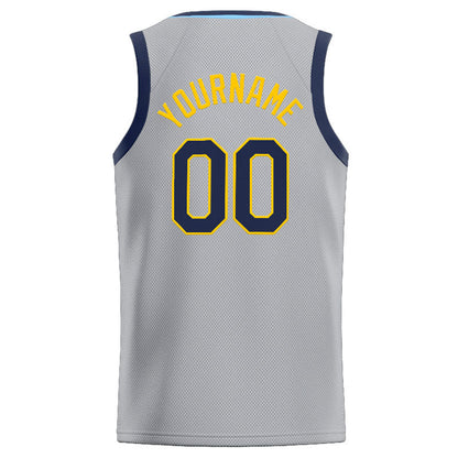Custom Stitched Basketball Jersey for Men, Women And Kids Gray-Navy-Yellow