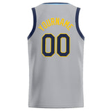 Custom Stitched Basketball Jersey for Men, Women And Kids Gray-Navy-Yellow