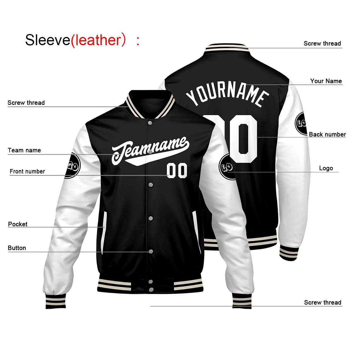 Custom Black White Varsity Jackets for Men Women Youth Personalized Letterman Jackets