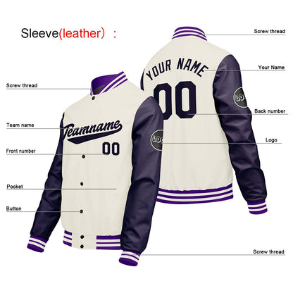 Custom Cream White Purple Varsity Jackets for Men Women Youth Personalized Letterman Jackets