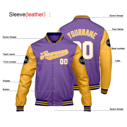 Custom Purple Yellow Varsity Jackets for Men Women Youth Personalized Letterman Jackets