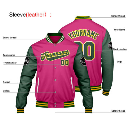 Custom Pink Green Varsity Jackets for Men Women Youth Personalized Letterman Jackets
