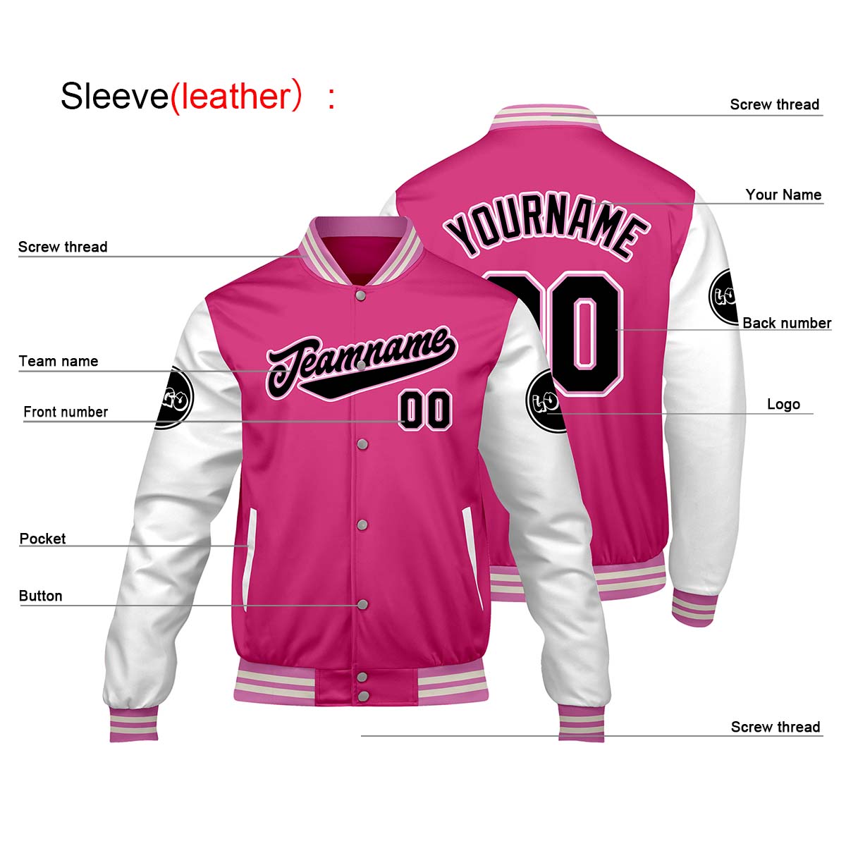 Custom Pink White Varsity Jackets for Men Women Youth Personalized Letterman Jackets