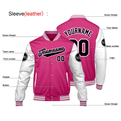 Custom Pink White Varsity Jackets for Men Women Youth Personalized Letterman Jackets