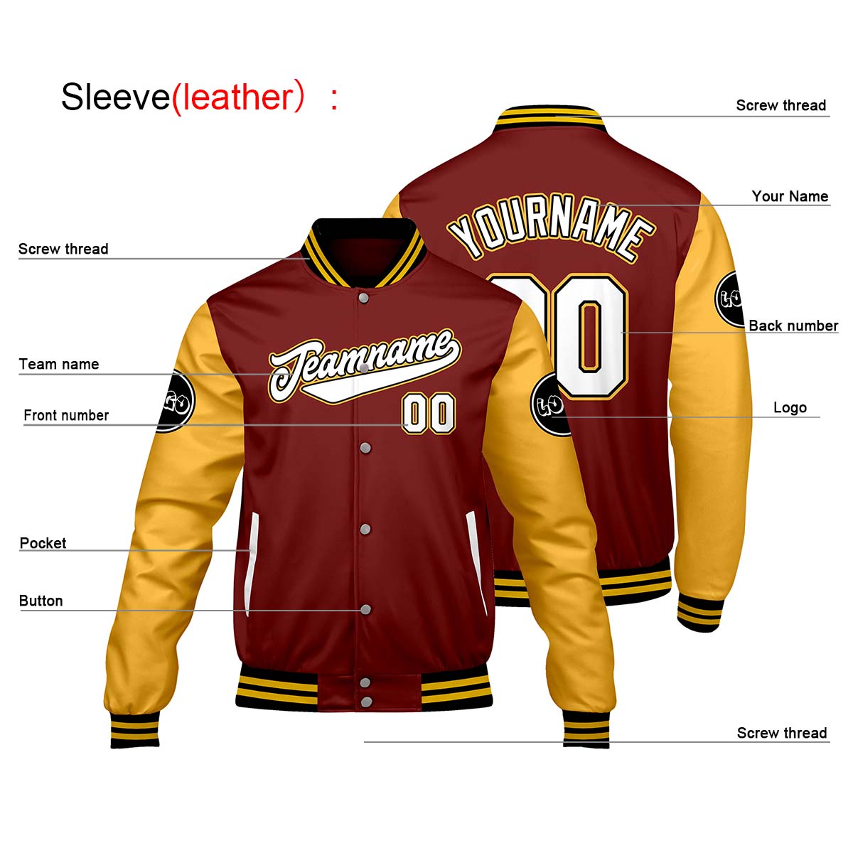 Custom Red Yellow Varsity Jackets for Men Women Youth Personalized Letterman Jackets