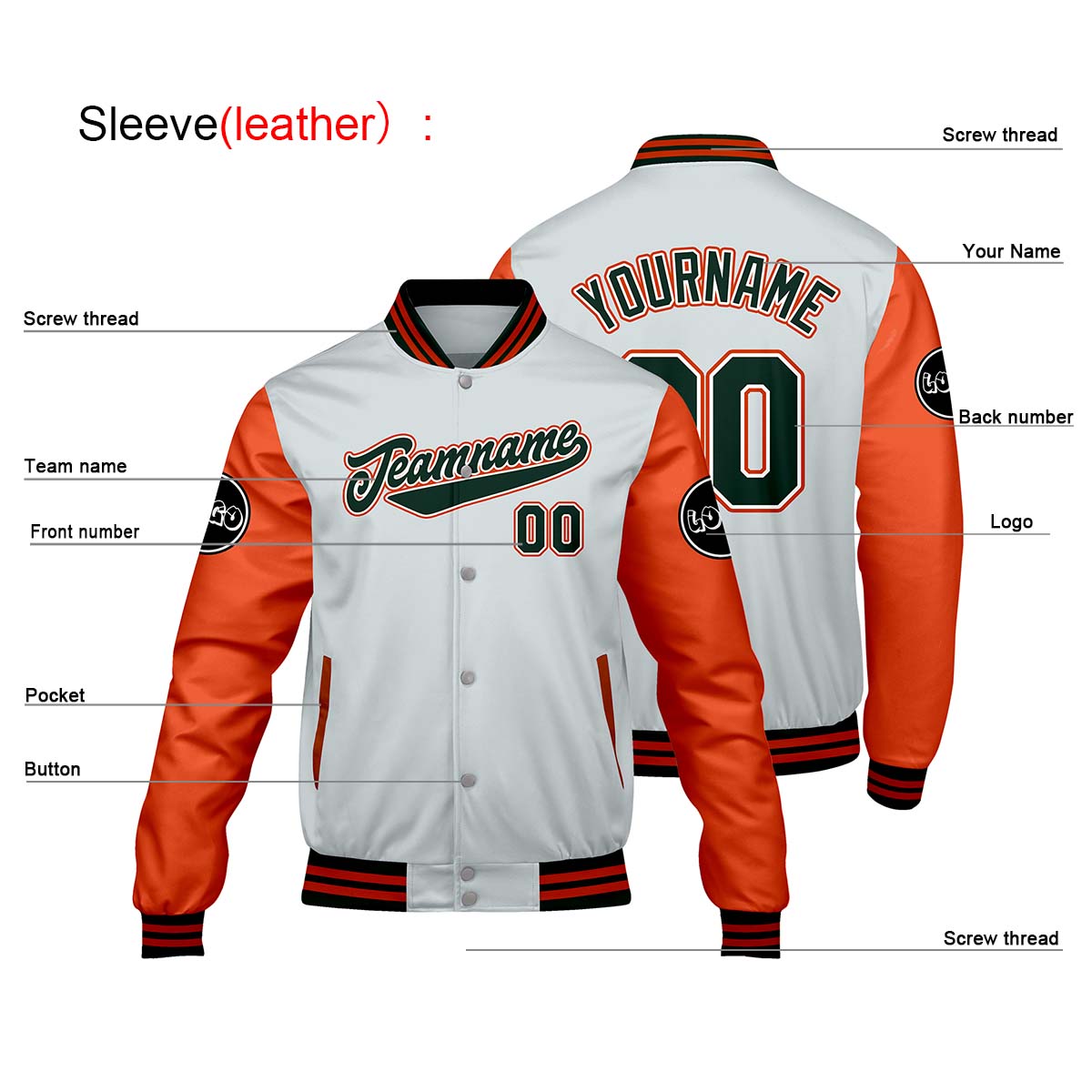 Custom Light Gray Orange Varsity Jackets for Men Women Youth Personalized Letterman Jackets