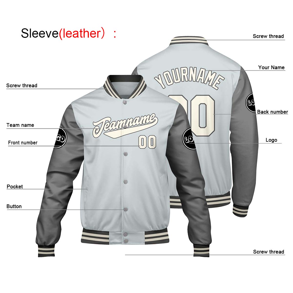 Custom Gray Varsity Jackets for Men Women Youth Personalized Letterman Jackets