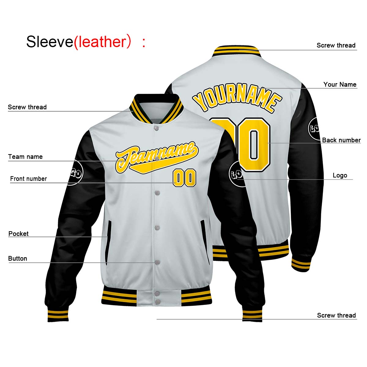 Custom Light Gray Black Varsity Jackets for Men Women Youth Personalized Letterman Jackets