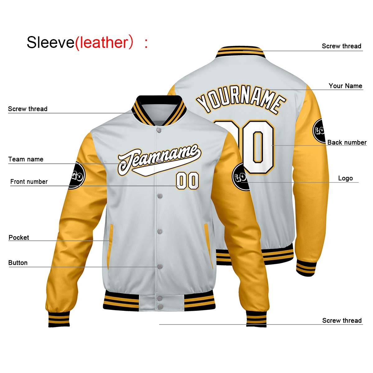 Custom Light Gray Yellow Varsity Jackets for Men Women Youth Personalized Letterman Jackets