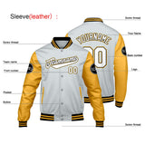 Custom Light Gray Yellow Varsity Jackets for Men Women Youth Personalized Letterman Jackets