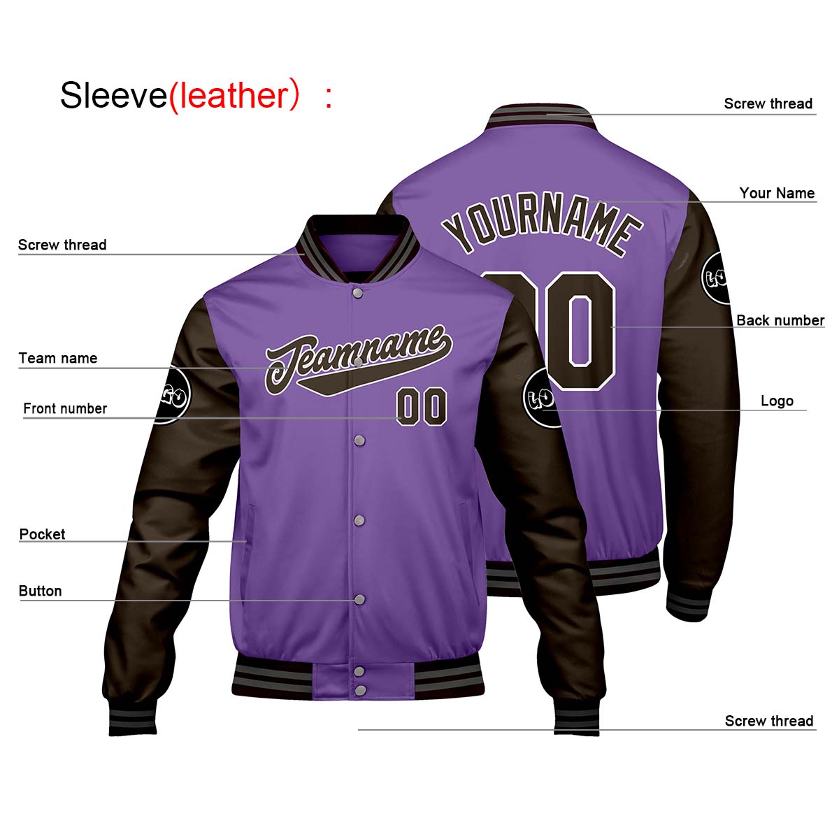 Custom Purple Brown Varsity Jackets for Men Women Youth Personalized Letterman Jackets