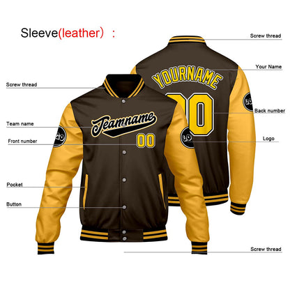 Custom Brown Yellow Varsity Jackets for Men Women Youth Personalized Letterman Jackets