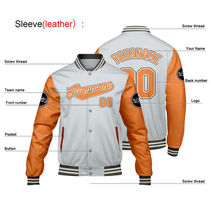 Custom Light Gray Orange Varsity Jackets for Men Women Youth Personalized Letterman Jackets
