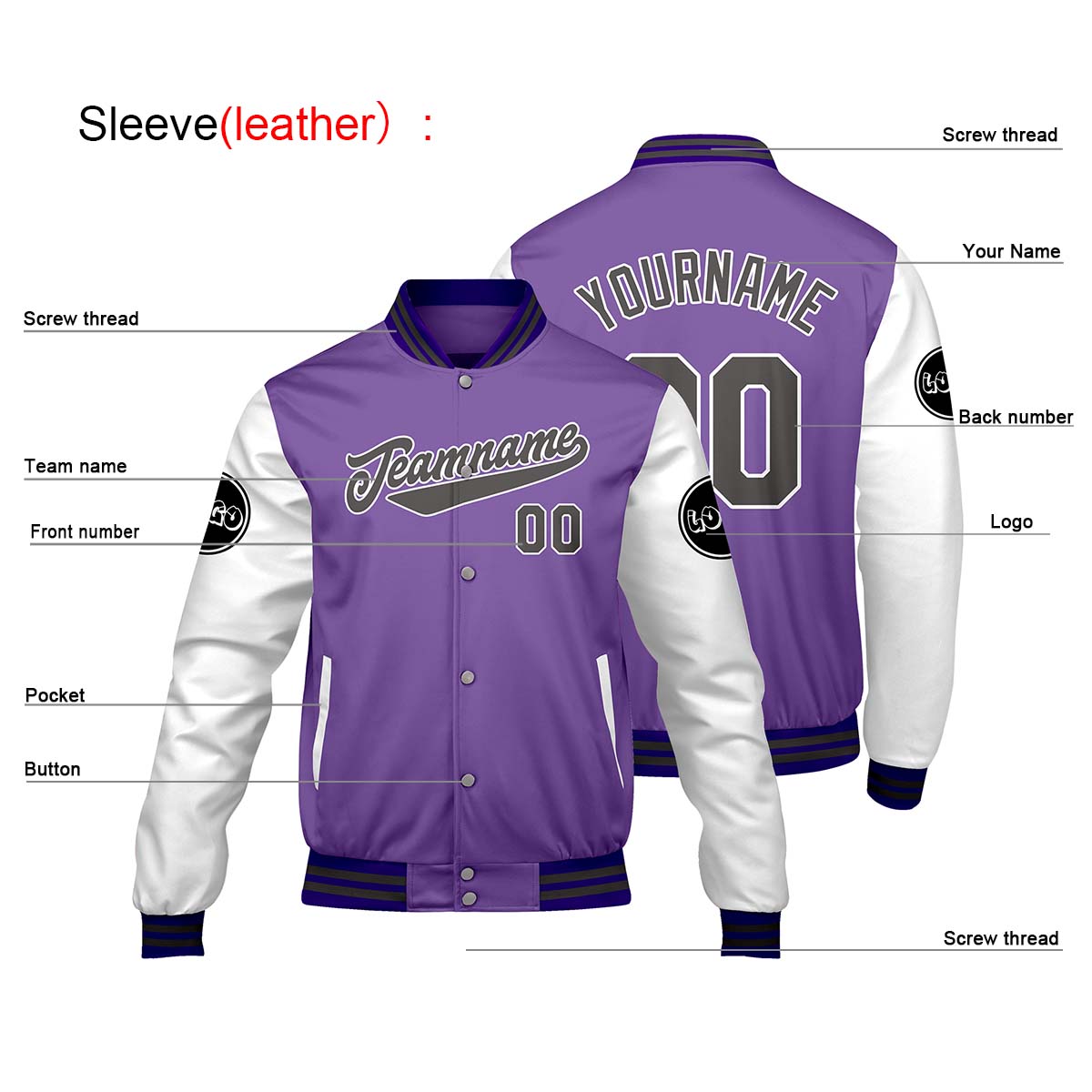 Custom Purple White Varsity Jackets for Men Women Youth Personalized Letterman Jackets
