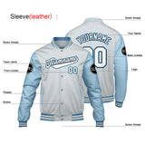 Custom Light Gray Blue Varsity Jackets for Men Women Youth Personalized Letterman Jackets