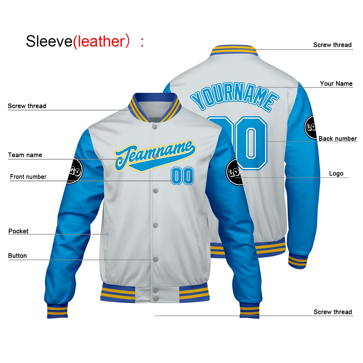 Custom Gray  Blue Varsity Jackets for Men Women Youth Personalized Letterman Jackets
