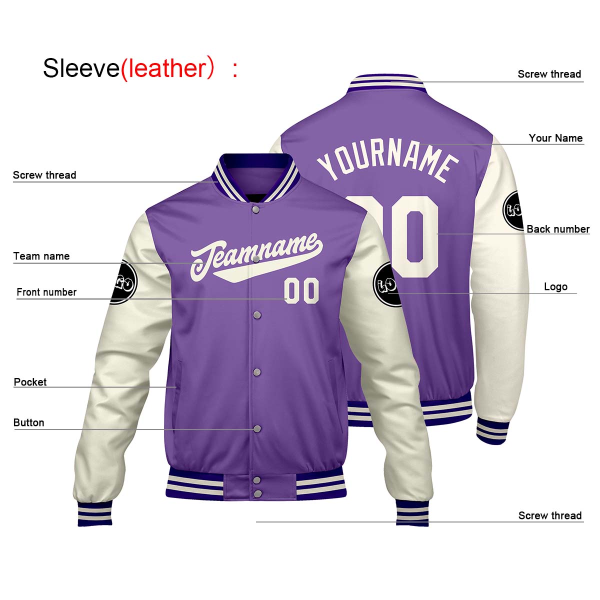 Custom Purple Cream White Varsity Jackets for Men Women Youth Personalized Letterman Jackets
