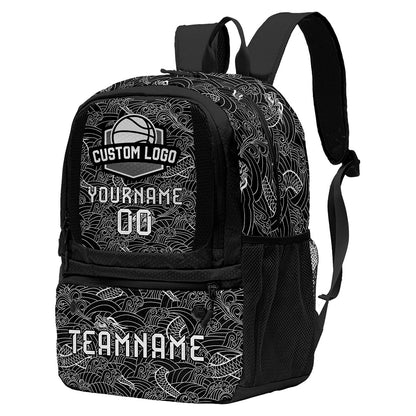 Custom Black White Basketball Soccer Backpack Personalized Player Names Numbers Team Logo #BB-0919-0004