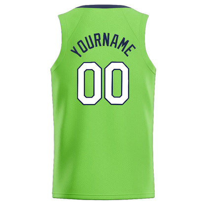 Custom Stitched Basketball Jersey for Men, Women And Kids Neon Green-Navy-White