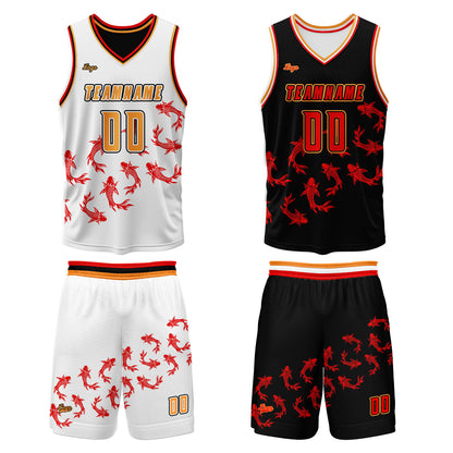 Custom Black White Reversible Basketball Suit for Adults and Kids Personalized Jersey