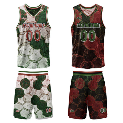 Custom  Green Red Reversible Basketball Suit for Adults and Kids Personalized Jersey