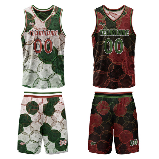Custom  Green Red Reversible Basketball Suit for Adults and Kids Personalized Jersey