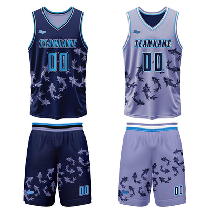 Custom Blue Purple Reversible Basketball Suit for Adults and Kids Personalized Jersey