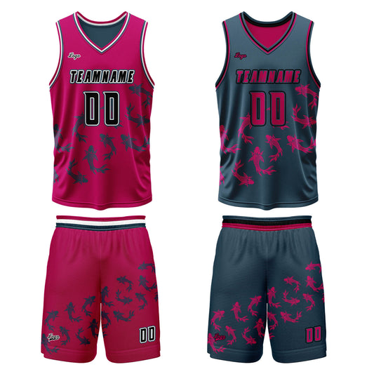 Custom Rose Blue Reversible Basketball Suit for Adults and Kids Personalized Jersey