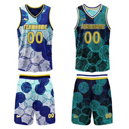 Custom Blue Green Reversible Basketball Suit for Adults and Kids Personalized Jersey