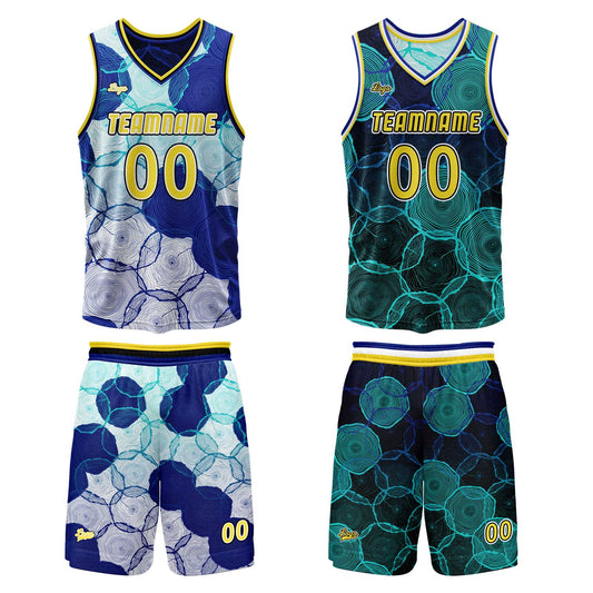 Custom Blue Green Reversible Basketball Suit for Adults and Kids Personalized Jersey
