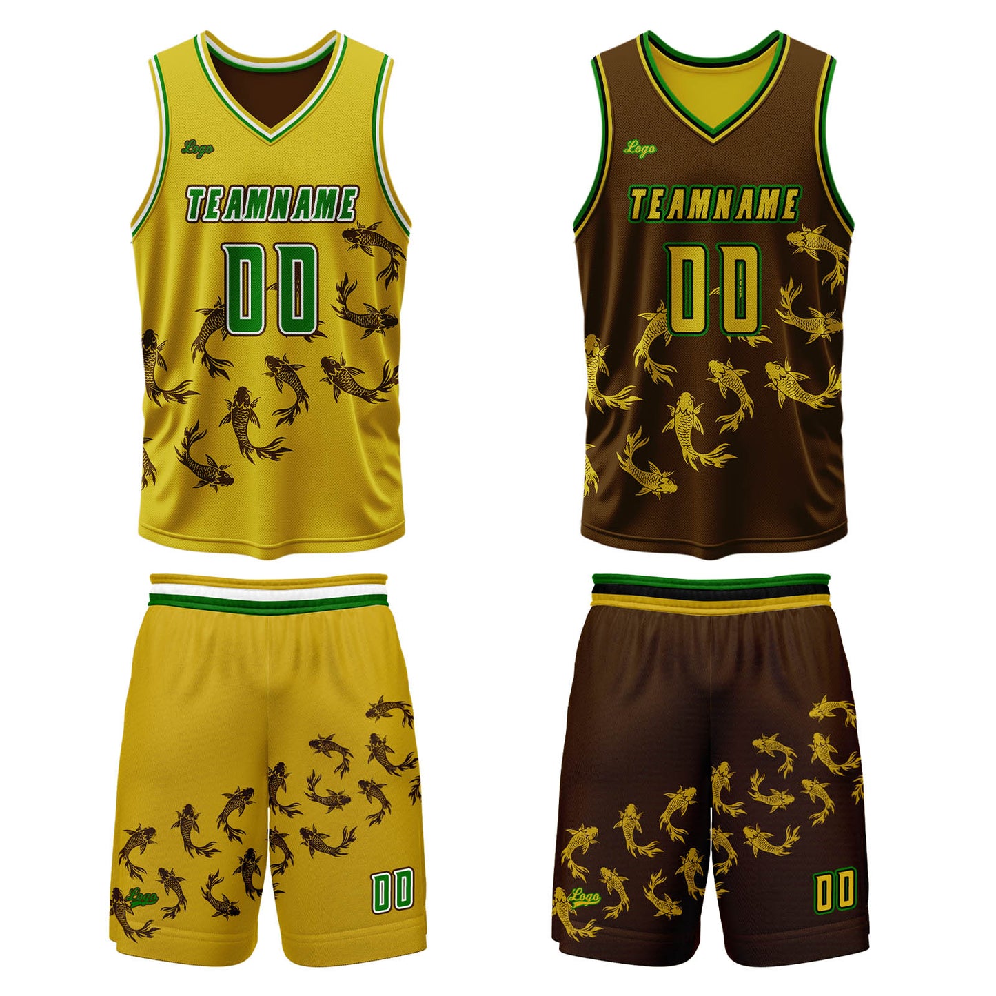 Custom  Yellow Brown Reversible Basketball Suit for Adults and Kids Personalized Jersey