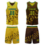 Custom  Yellow Brown Reversible Basketball Suit for Adults and Kids Personalized Jersey
