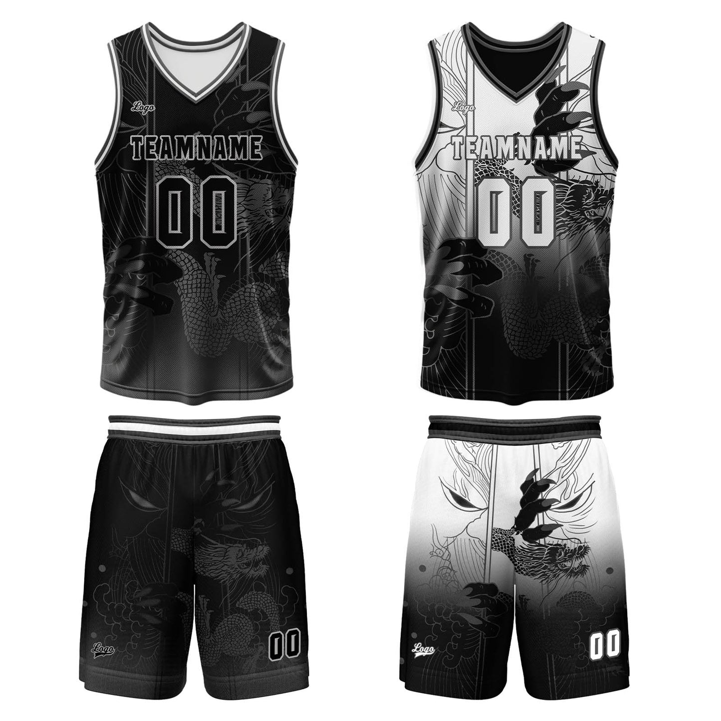 Custom  Black Reversible Basketball Suit for Adults and Kids Personalized Jersey