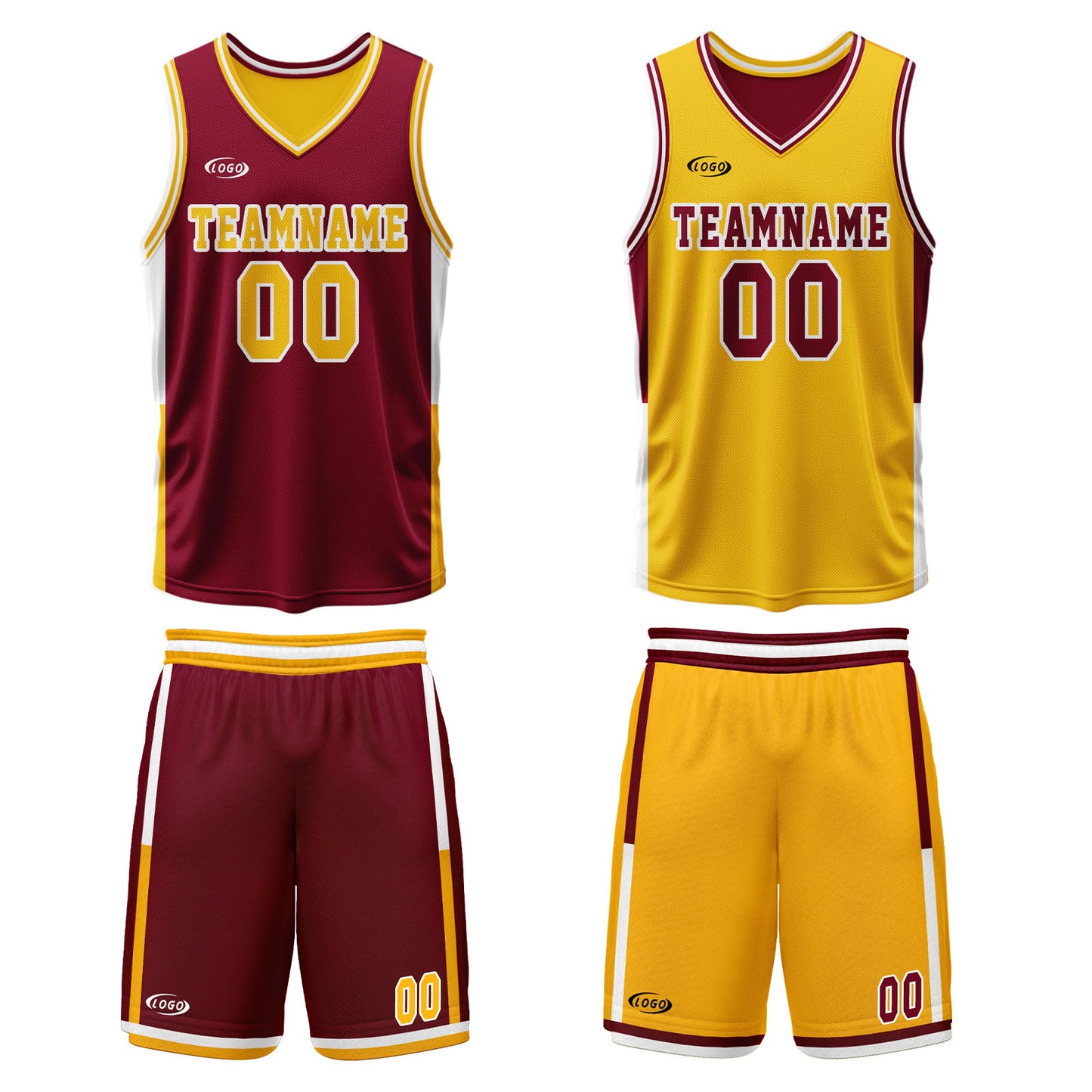 Custom Red Yellow Reversible Basketball Suit for Adults and Kids Personalized Jersey