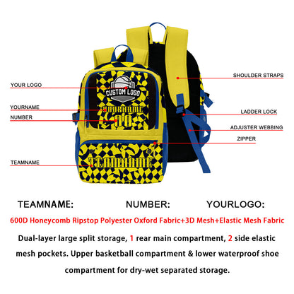 Custom Lemon Yellow Hidden Blue Basketball Soccer Backpack Personalized Player Names Numbers Team Logo #BB-0919-0018