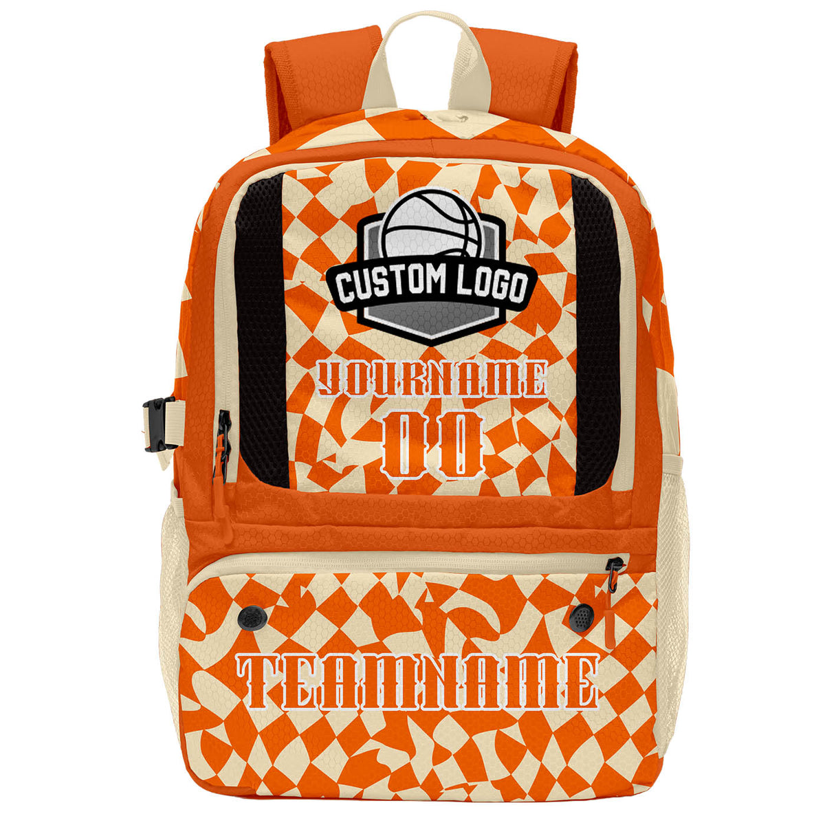 Custom Orange Beige Basketball Soccer Backpack Personalized Player Names Numbers Team Logo #BB-0919-0023