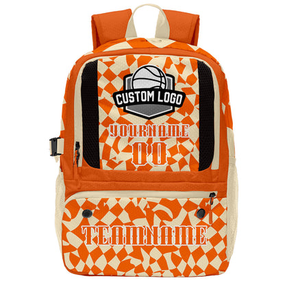Custom Orange Beige Basketball Soccer Backpack Personalized Player Names Numbers Team Logo #BB-0919-0023