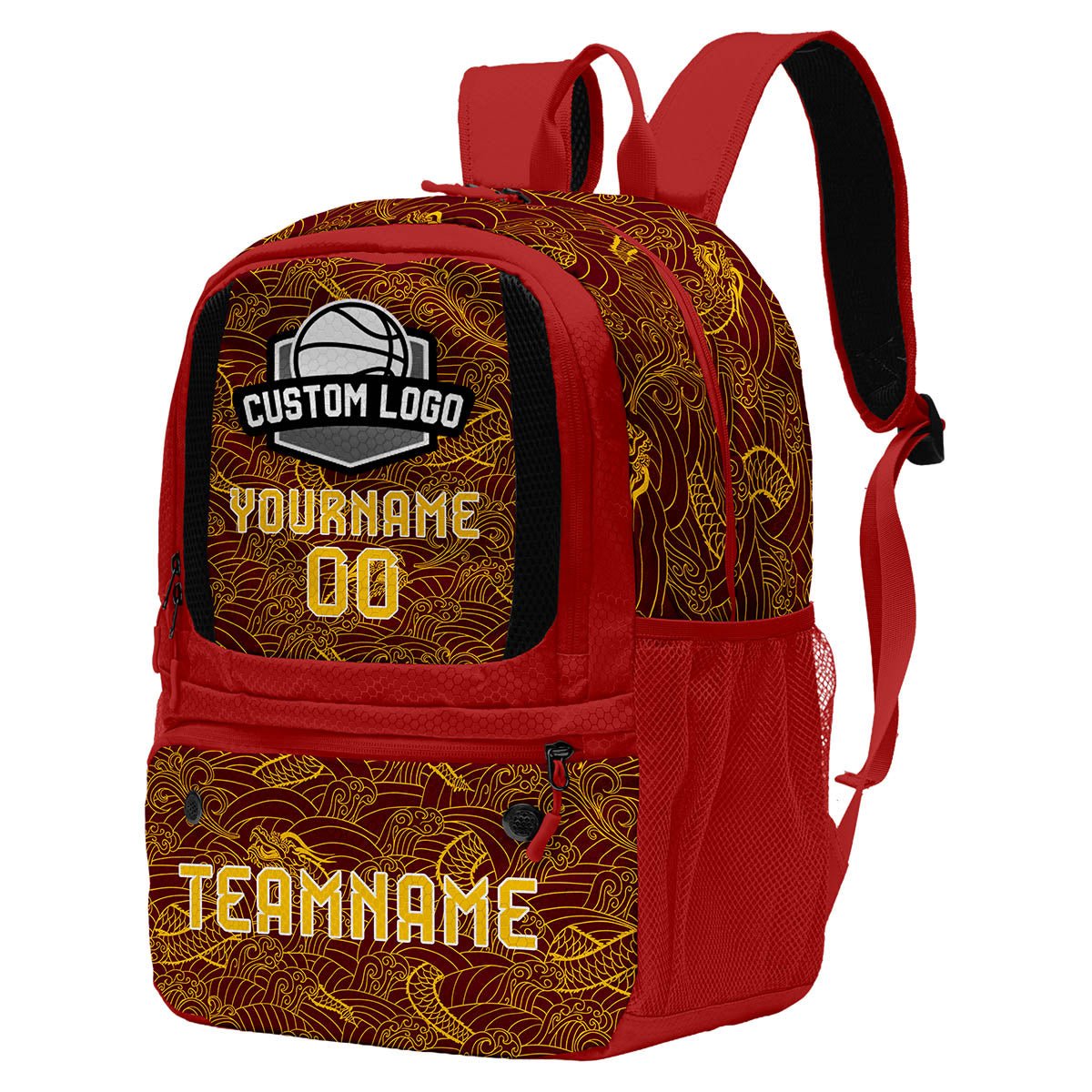 Custom Wine Red Yellow Basketball Soccer Backpack Personalized Player Names Numbers Team Logo #BB-0919-0039