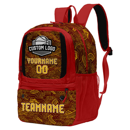 Custom Wine Red Yellow Basketball Soccer Backpack Personalized Player Names Numbers Team Logo #BB-0919-0039