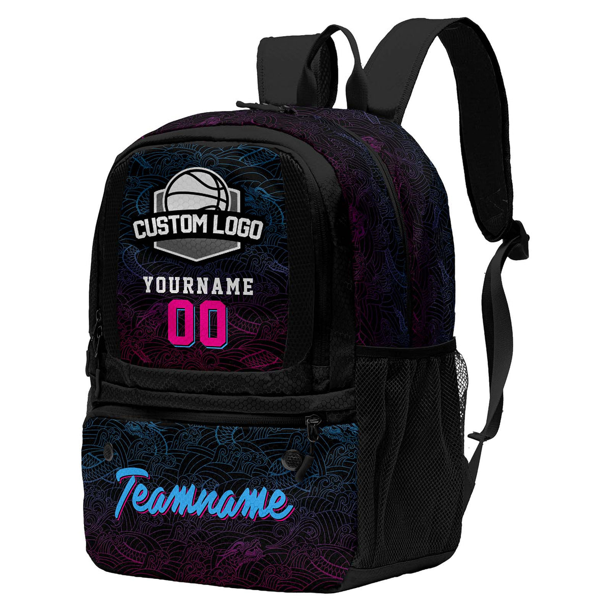 Custom Black Basketball Soccer Backpack Personalized Player Names - Numbers & Team Logo #150-BP-0914-0006