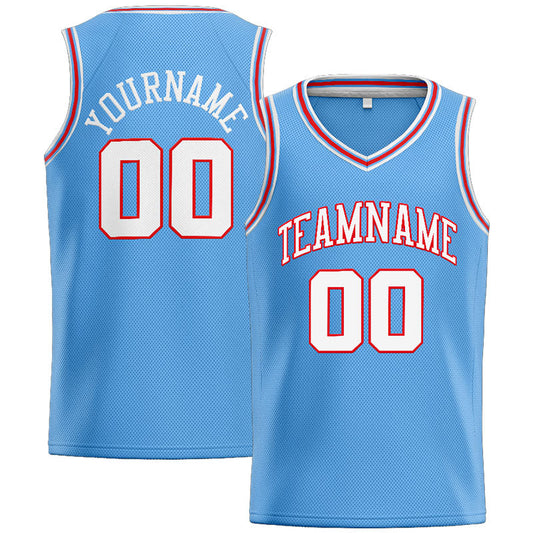 Custom Stitched Basketball Jersey for Men, Women And Kids Light Blue-White-Red