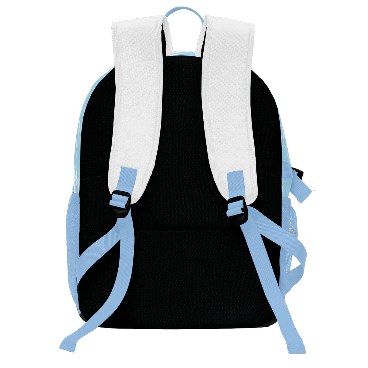 Custom Light Blue White Deep Blue Basketball Soccer Backpack Personalized Player Names Numbers Team Logo #BB-0919-0021